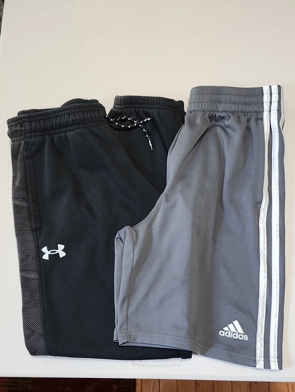 GUC 2 Pairs Of Pants, SzL (Y14-16) Under Armour Black long & Gray Adidas Shorts